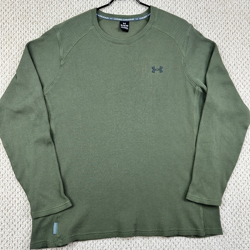 Under Armour Shirt Mens XL Green UA Waffle Max Crew Neck Long Sleeve Loose Fit